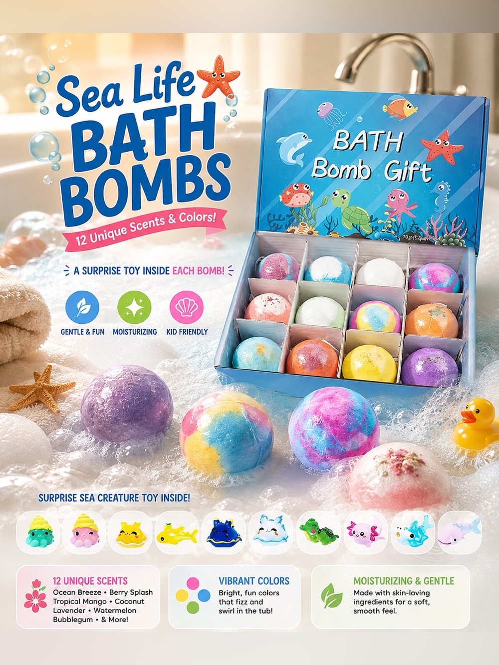 Sea Life Bath Bomb Gift Box - 12 Pk Assorted Colors